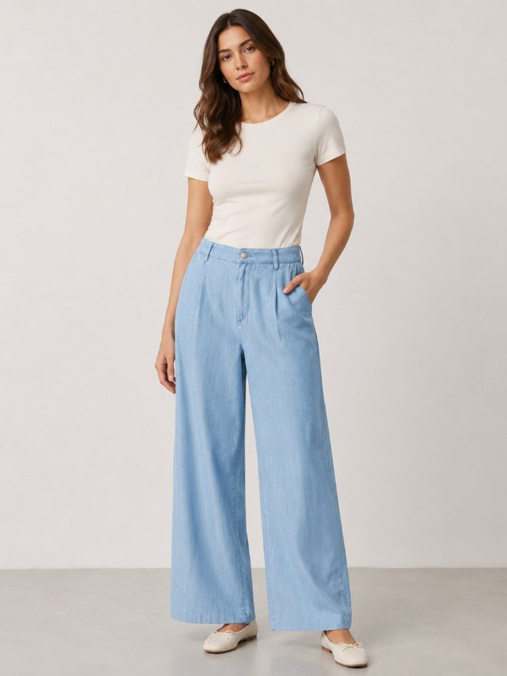 Sisley Light Wash Pleated Wide Leg Jeans Size 27